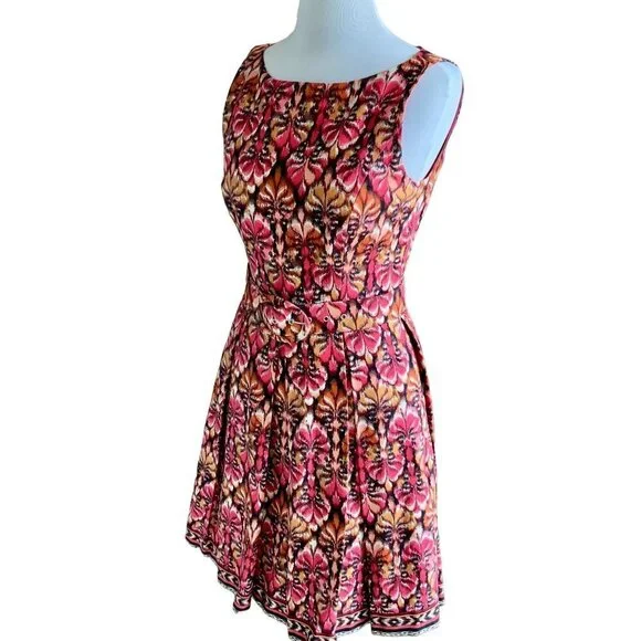 MUSE SLEEVELESS ZIP PLEATED BOTTOM 6 MULTI COLORED ABSTRACT PATTERN DRESS NWOT - Picture 11 of 14